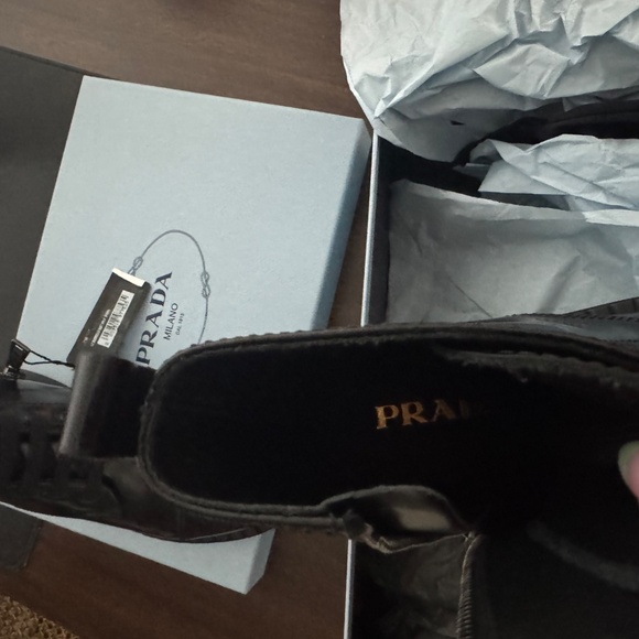 PRADA SPAZZOLATO LEATHER COMBAT BOOTS IN BLACK - Picture 6 of 11